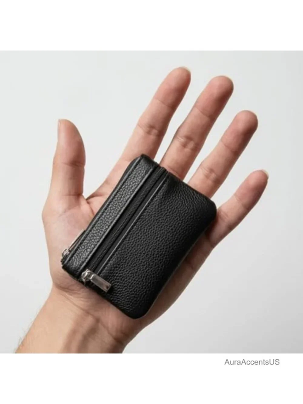 Genuine Leather Coin Purse with Zipper and Key Ring Mini Change Pouch